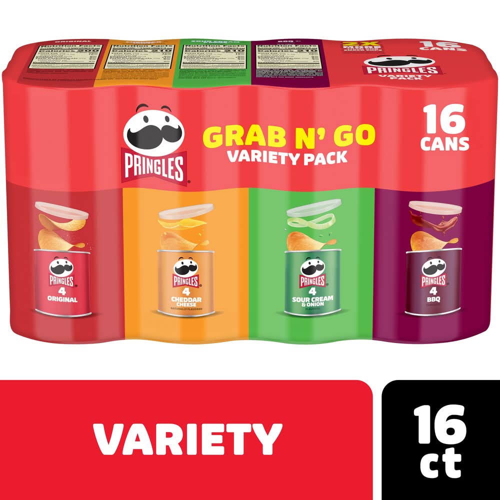 Pringles Grab N' Go Variety pack Potato Crisps Cans, Assorted (22 oz, 16 ct)