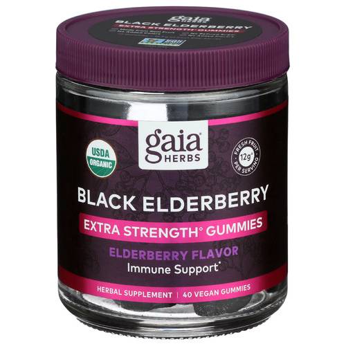 Gaia Herbs Organic Black Elderberry Extra Strength Immune Support Gummies