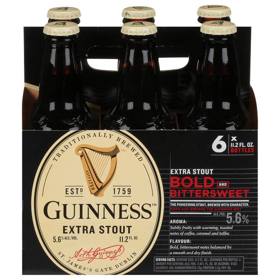 Guinness Extra Stout Bitterssweet Beer (6 pack, 11.2 fl oz)