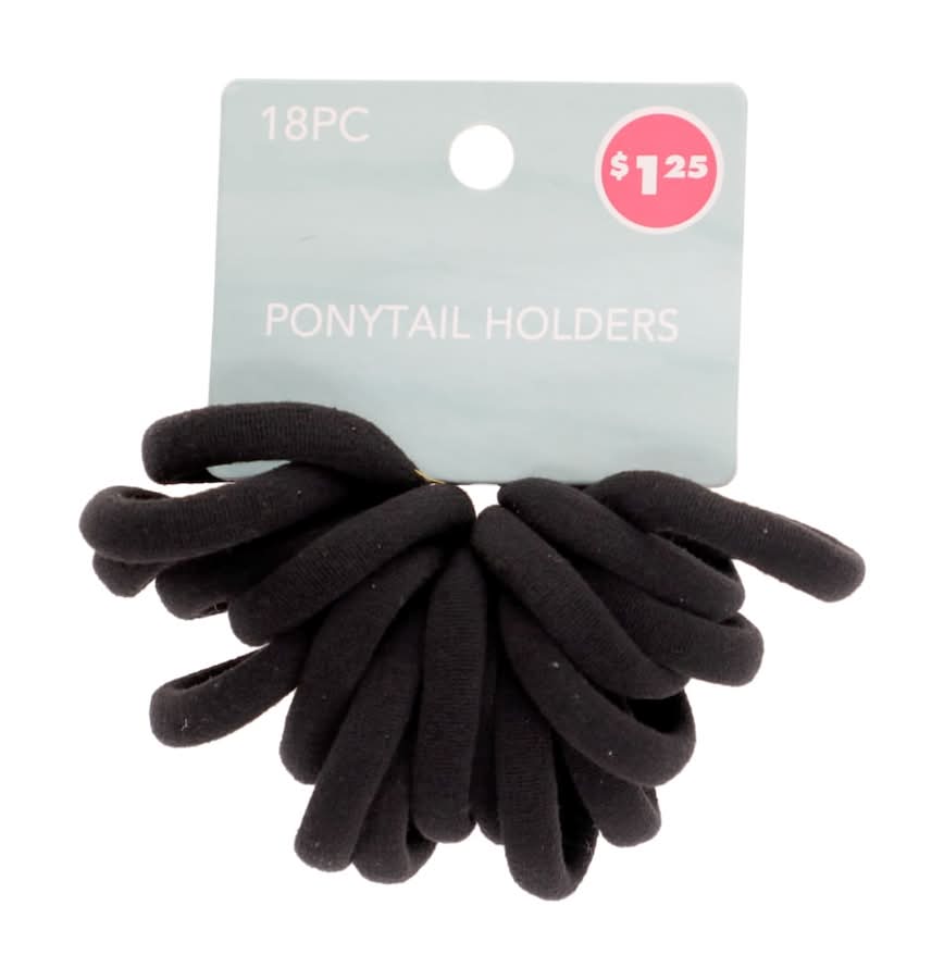Elastic Ponytail Holders, Black (18 ct)