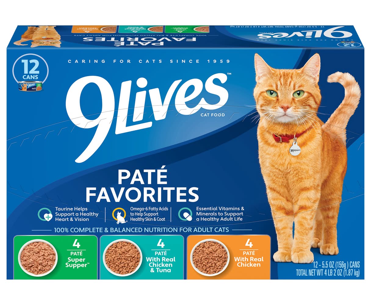 9Lives Pate Favorites Wet Cat Food Variety pack, Super Supper-Real Chicken & Tuna, Adult (12 x 5.5 oz)