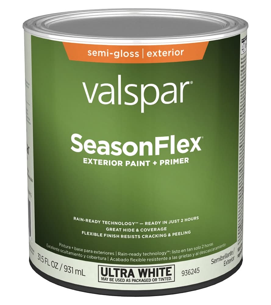 Valspar SeasonFlex Semi-gloss Ultra White/Base1 Tintable Latex Exterior Paint + Primer ( 1-quart )