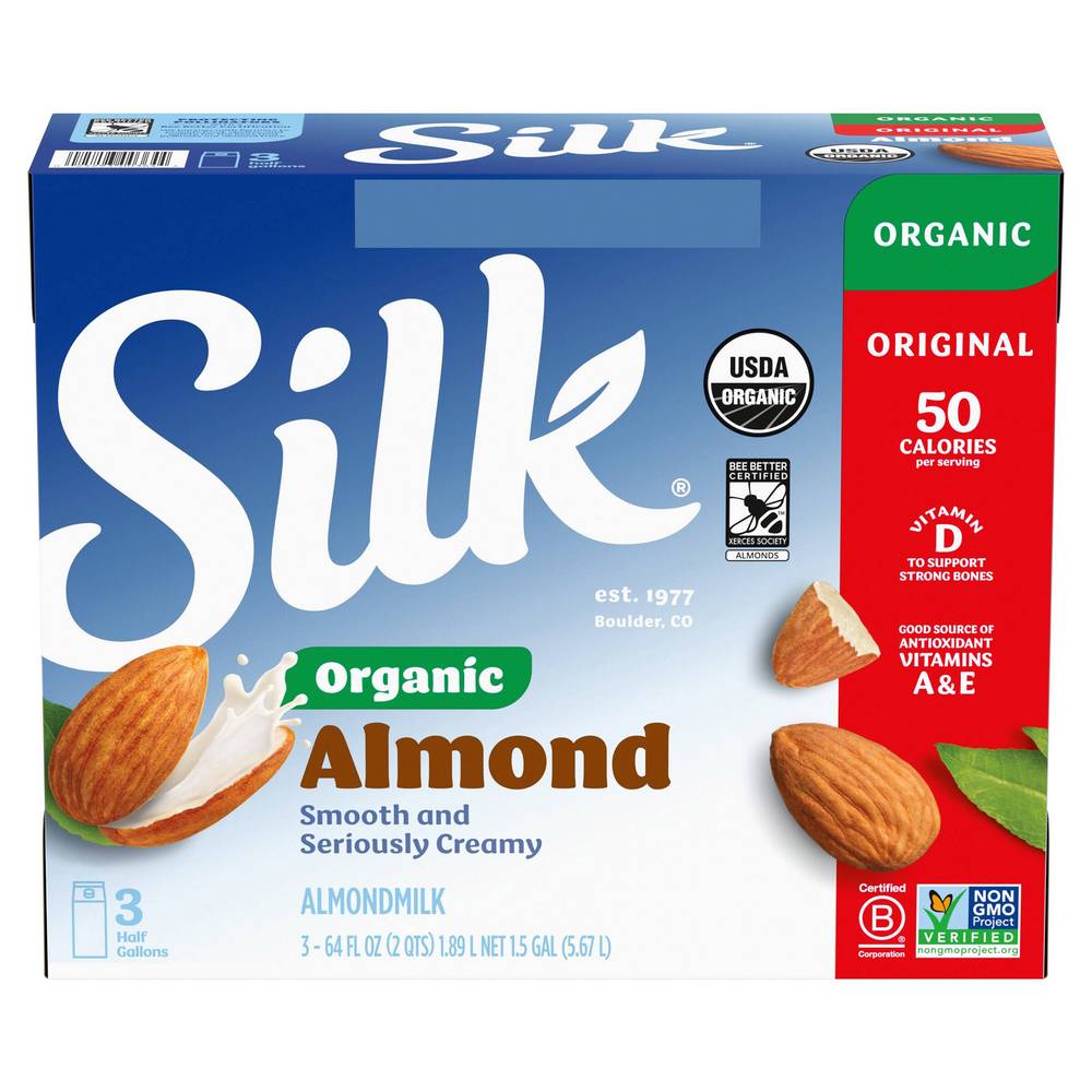 Silk Organic Almond Milk Original, Half Gallon, 3-count