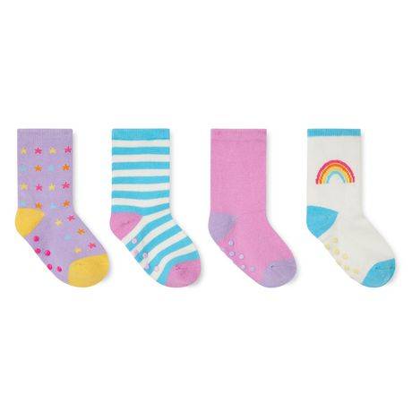 George Baby Girls'' Crew Socks with Grippers 4-Pack (Size: 5-8)