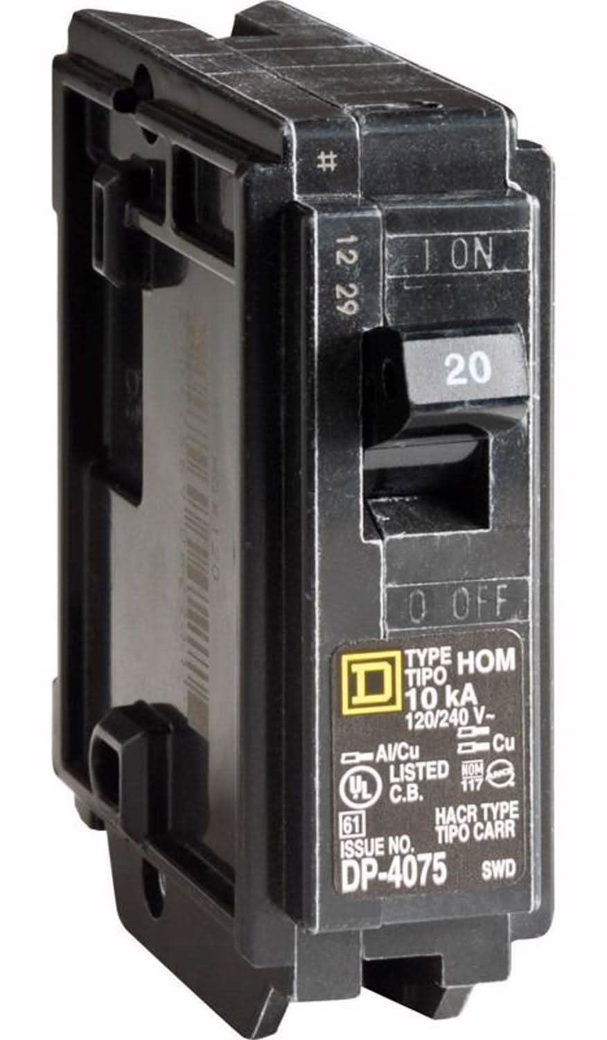 Square D Homeline 20 Amps Standard Single Pole Miniature Circuit Breaker