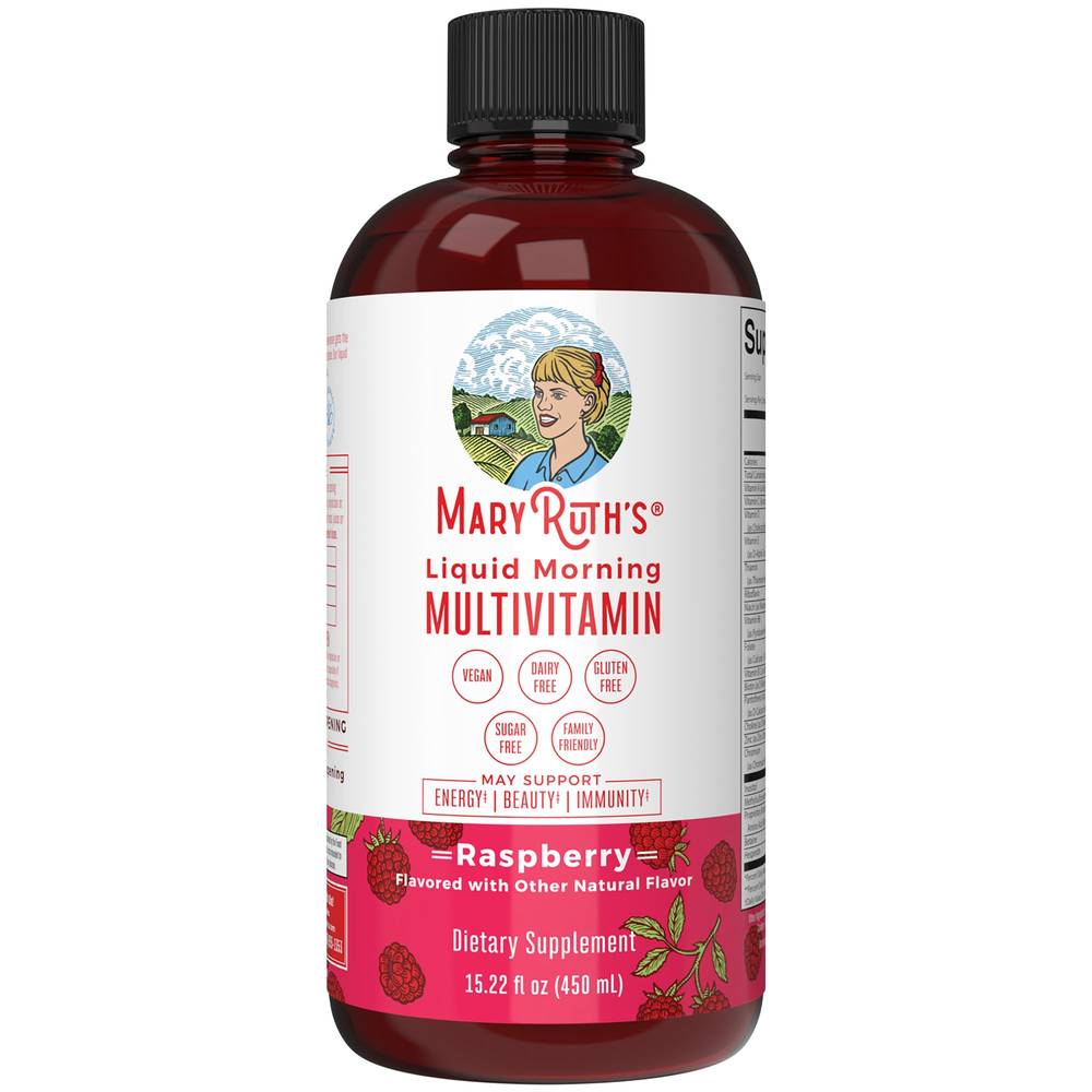 MaryRuth's Liquid Morning Vegan Multivitamin Diatary Supplements, Raspberry (15.22 fl oz)