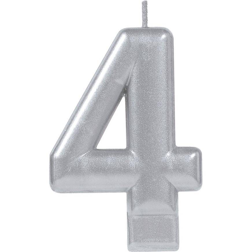 Silver Number 4 Birthday Candle