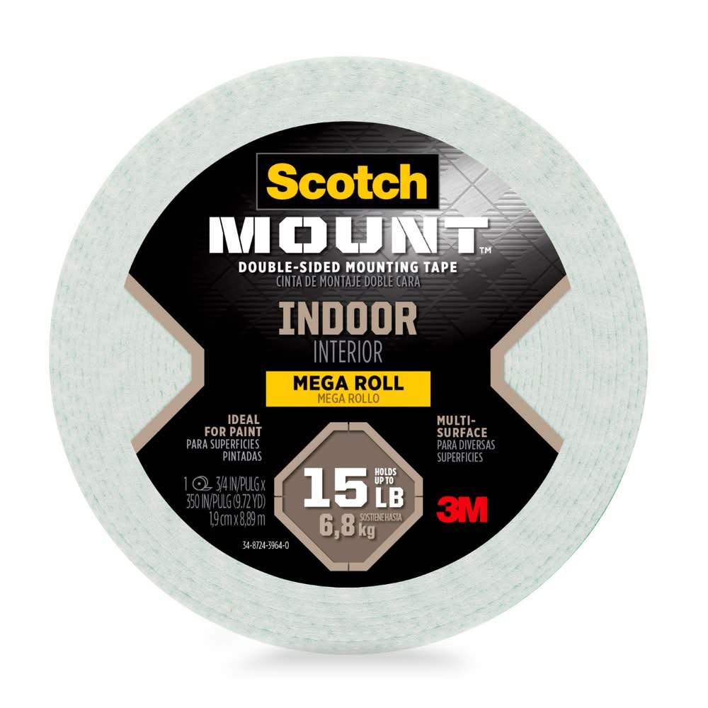 Scotch · Mount cinta de montaje doble cara interior, 1.9cm x 8.89m