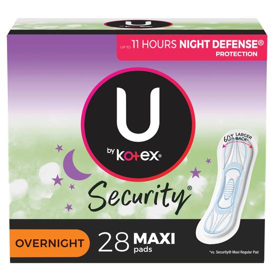 U by Kotex Security Maxi Pads, Overnight, Unscented, 28 Count