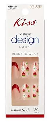 Kiss® Fashion Design Nails Long Length 24-Pack Red Strawberry French