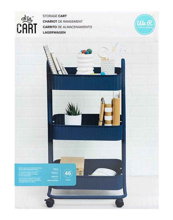 We R Memory Keepers A La Cart 3 Shelf Metal Mobile Utility Cart With Dual Wheel, Navy
