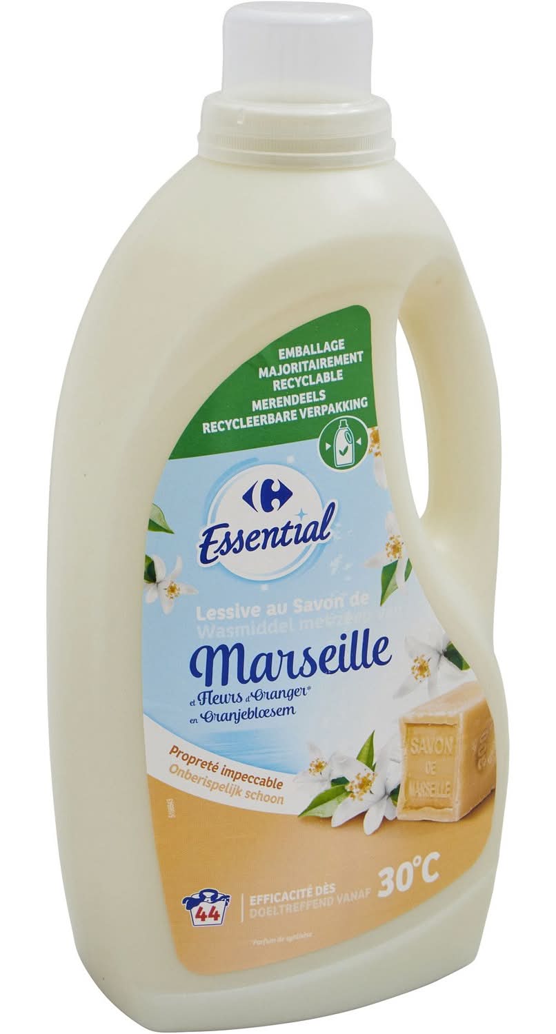 Carrefour Essential - Lessive liquide savon de marseille 44 lavages, fleurs d'oranger (1,98L)