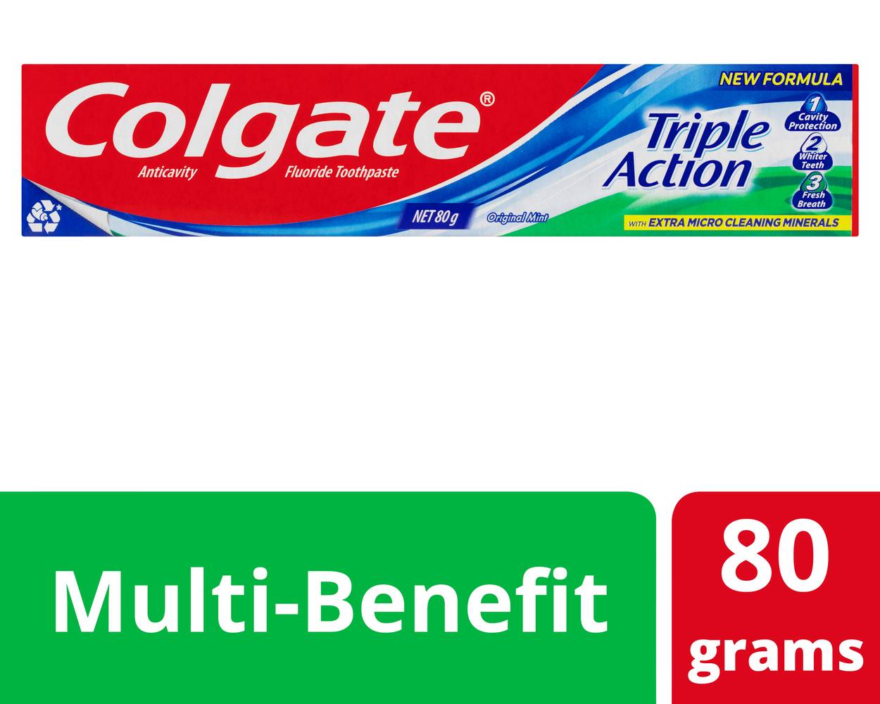 Colgate Triple Action With Extra Micro Cleaning Minerals Toothpaste, Mint (80g)