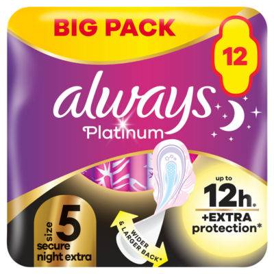 Always Platinum Secure Night Extra Sanitary Towels With Wings (12 ct)