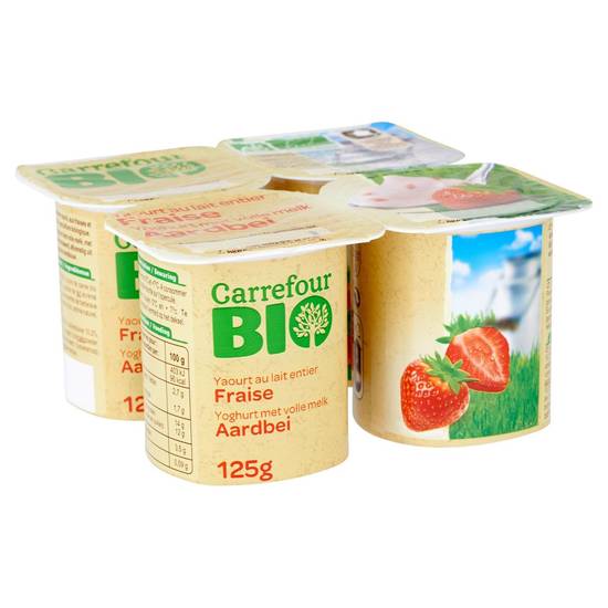 Carrefour Bio Yaourt au Lait Entier Fraise 4 x 125 g