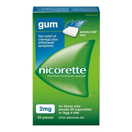 Nicorette Extreme Chill Mint Nicotine Polacrilex Gum Usp 2mg 30 Pieces (30 ea)