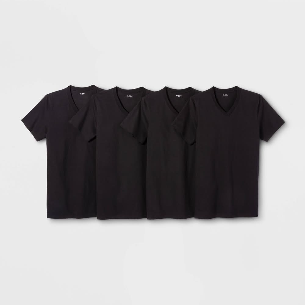 Men's 4pk V-Neck T-Shirt - Goodfellow & Co.™ Black S: Cotton Jersey, Short Sleeve