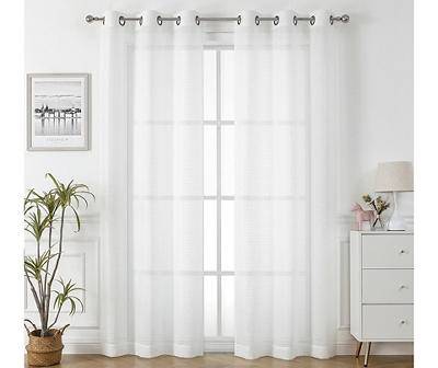 Hob White Eyelash Stripe Sheer Grommet Curtain Panel Pair, (38" x 84")