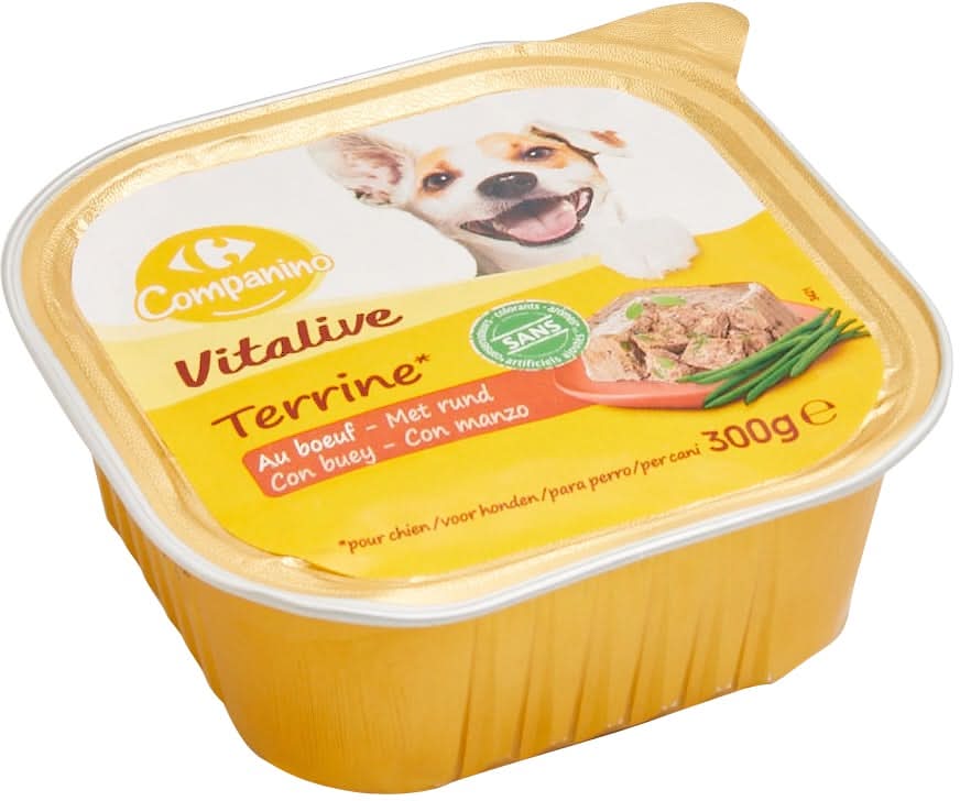 Carrefour Companino - Vitalive terrine nourriture humide pour chien, boeuf (300g)