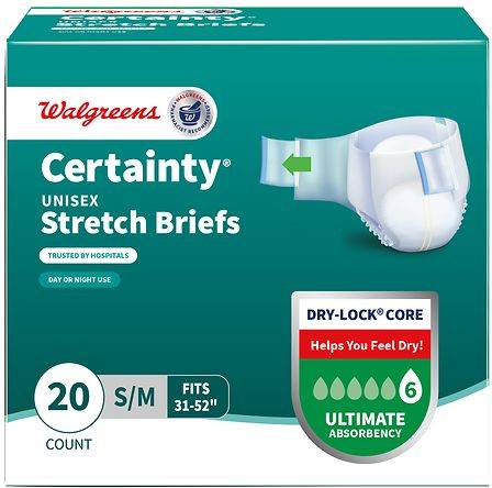 Walgreens Certainty Unisex Adjustable Incontinence Stretch Briefs With Tabs Small/Medium (3.2 lbs)