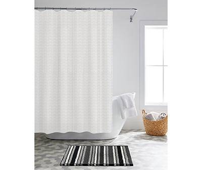 Black & White 14-Piece Shower Curtain & Stripe Noodle Bath Rug Set