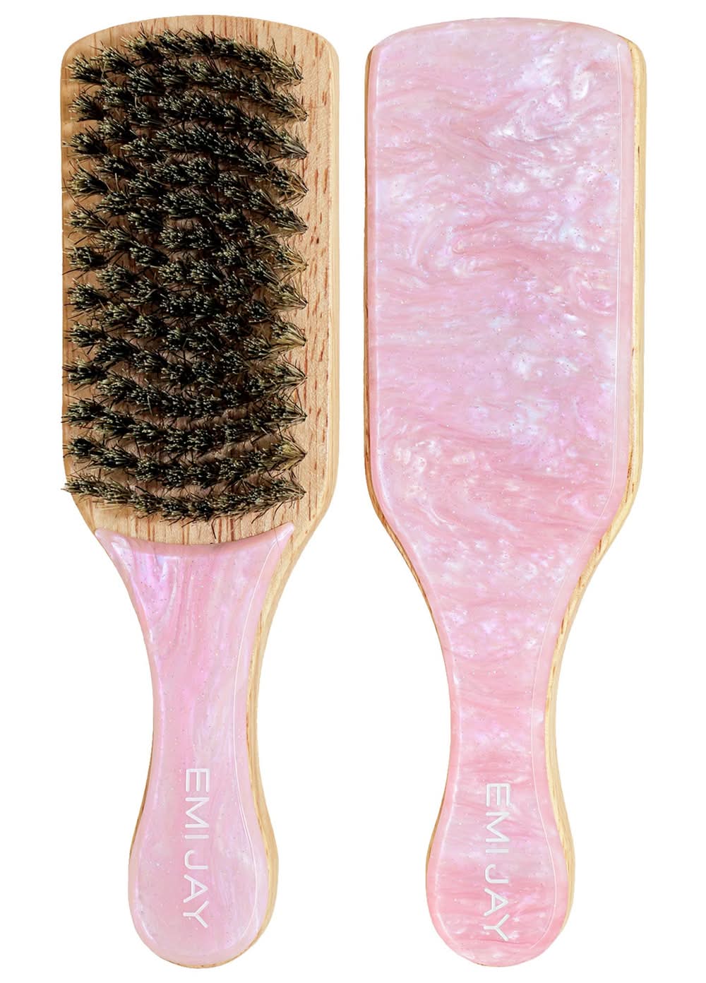 Emi Jay Mini Boar Bristle Smoothing Hair Brush Pink Sugar