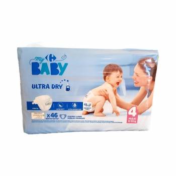 Pañales Carrefour Baby Ultra Dry Talla 4 (8-16 kg) 46 ud.
