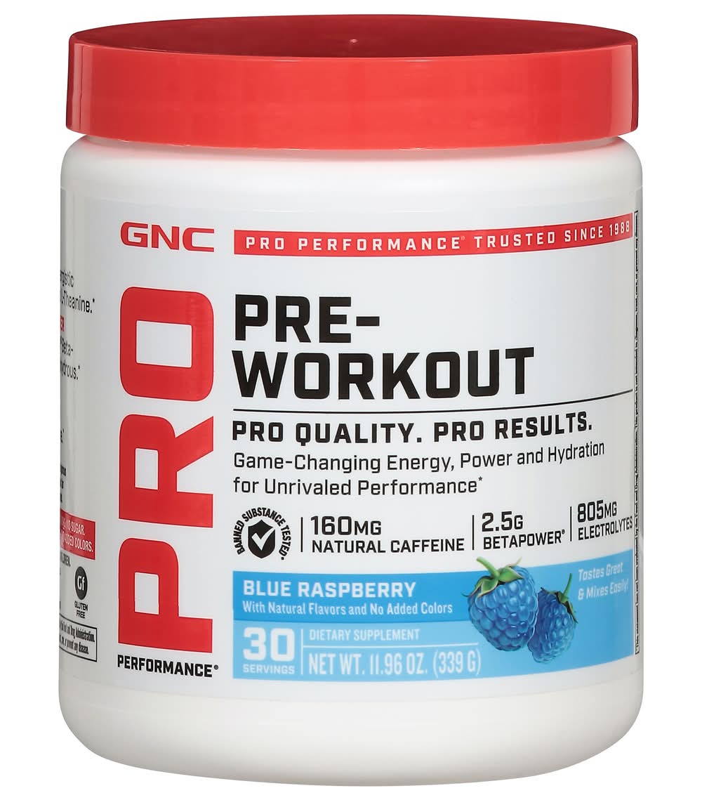GNC Pre-Workout Pro Performance Dietary Supplement, Blue Raspberry (11.96 oz)