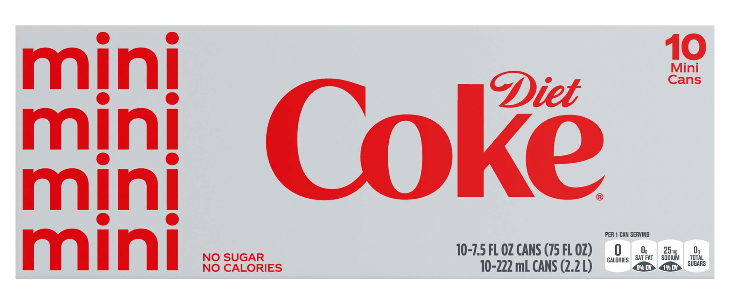 Diet Coke Mini No Sugar Soda Soft Drink (10 x 7.5 fl oz)