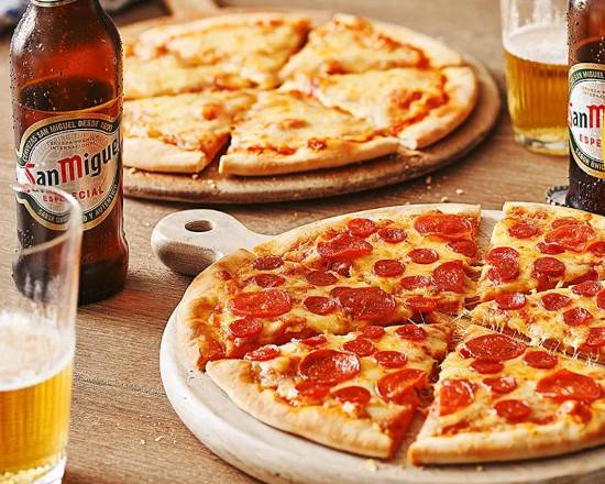 BUY ANY 2 CO OP PIZZAS & A 4pk SAN MIGUEL (330ml)