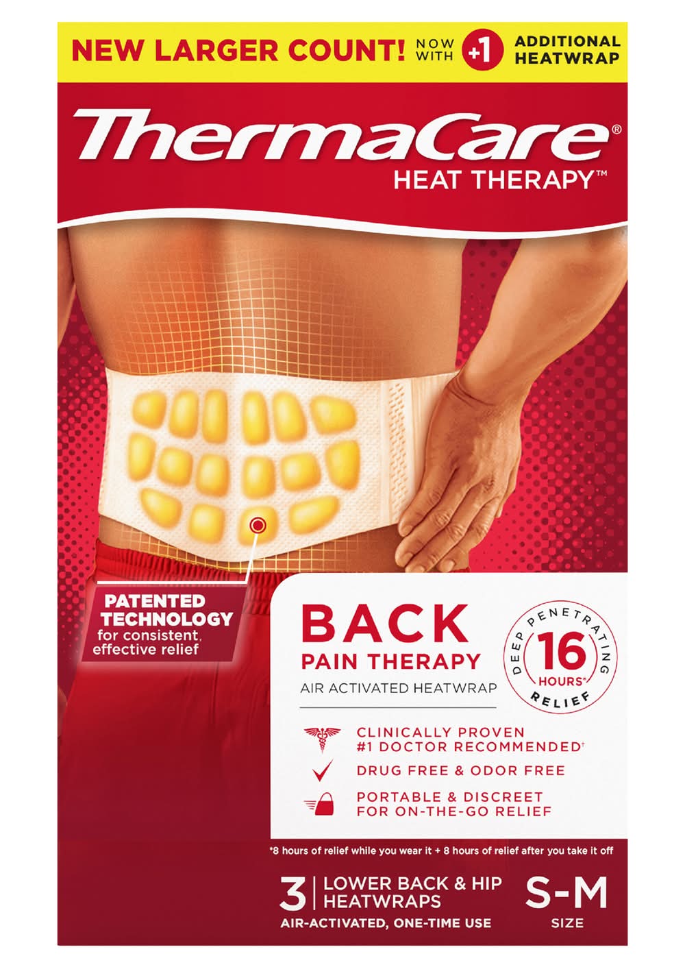 ThermaCare Pain Relief Lower Back & Hip Heatwraps, S-M (3 ct)