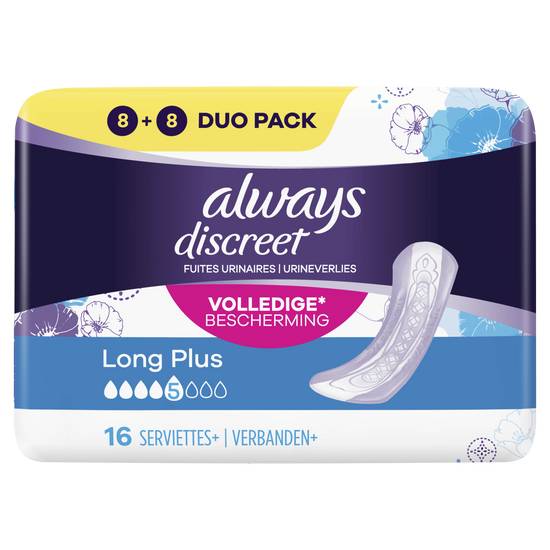 Always - Discreet serviettes plus pour fuites urinaires femmes long plus (16 pièces)