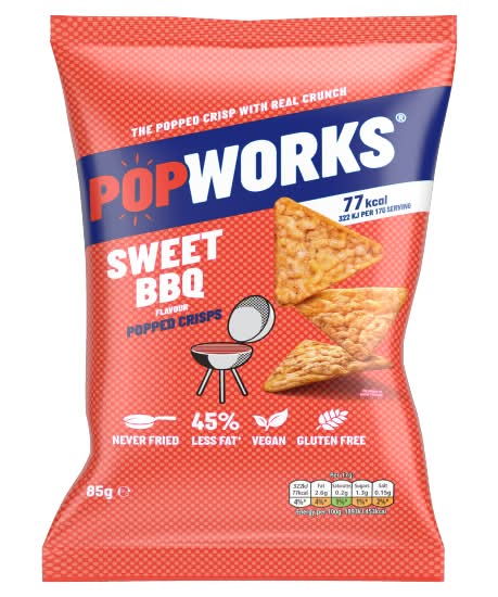 PopWorks Sweet Bbq, Sharing Popped Crisps (85g)
