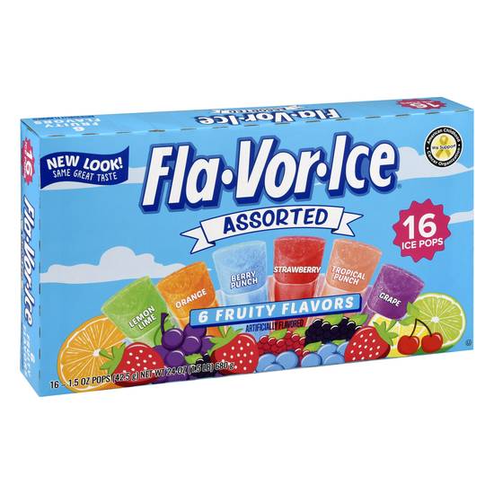 Fla-Vor-Ice Assorted 6 Fruity Flavors Ice Pop, (16 ct)