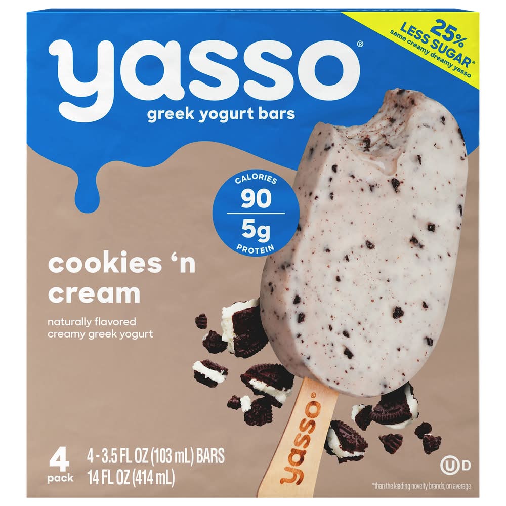 Yasso Greek Yogurt Bars, Cookies 'N Cream (14 fl oz, 4 ct)