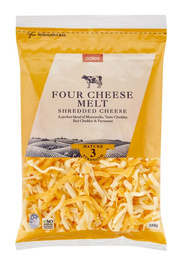 Coles Four Cheese Melt Shredded Cheese (250g)