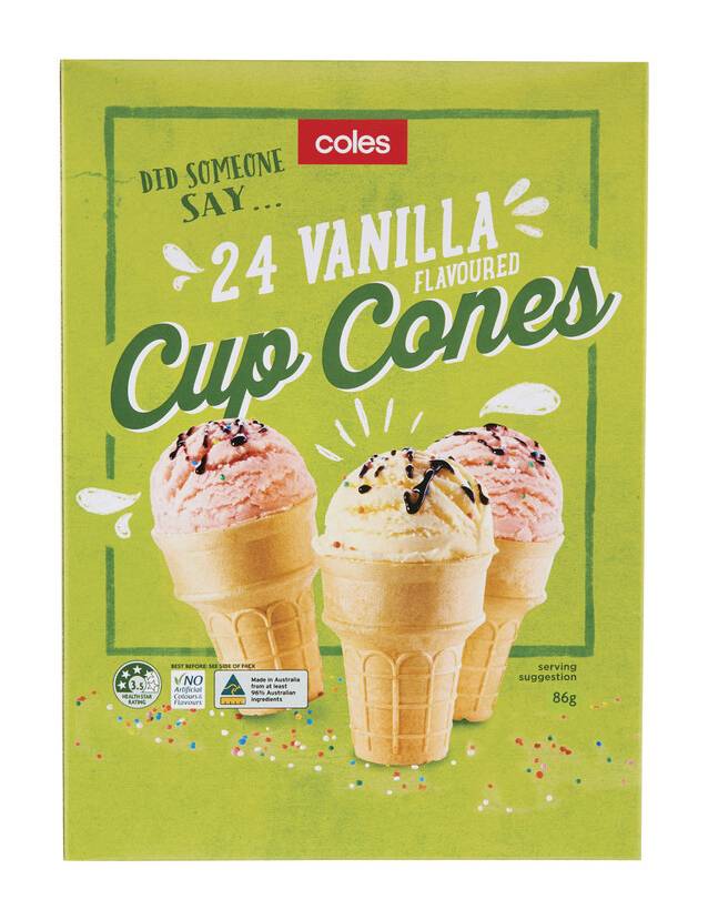 Coles Ice Cream Cup Cones, Vanilla (210g, 24 pack)