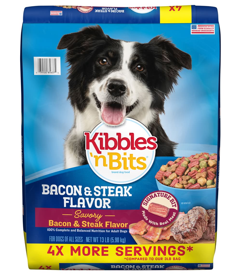 Kibbles 'n Bits Dog Food Savory Bag, Bacon & Steak (13 lbs)