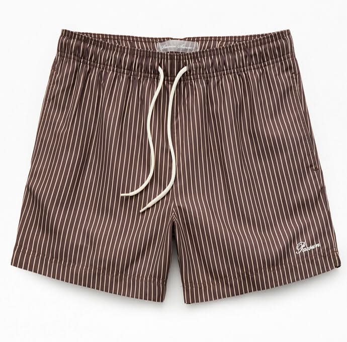 Men's Brown Pinstripe 5" Swim Trunks Brown/Tan M