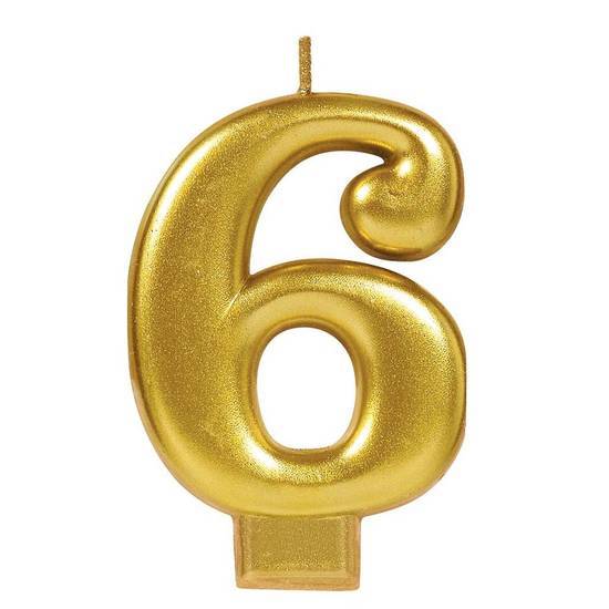 Amscan Numeral #6 Metallic Candle - Gold (unit)