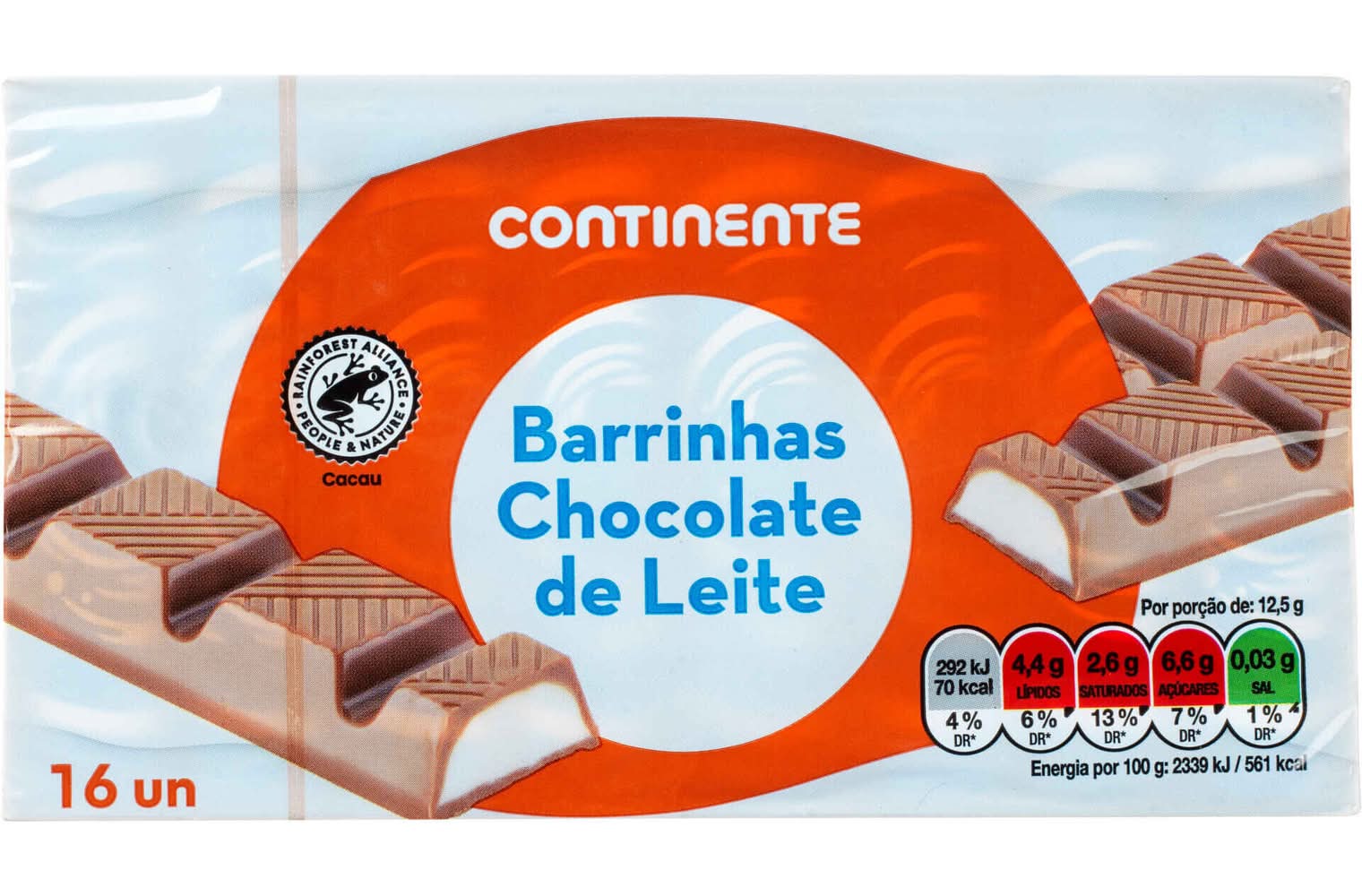 Snack de Chocolate de Leite Continente (emb. 200 gr (16 un))