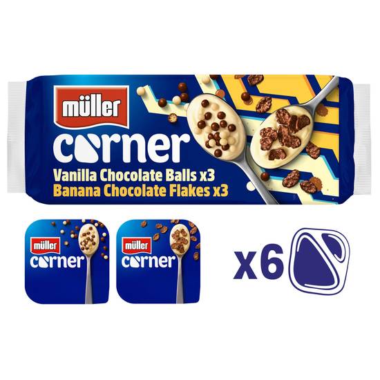 Müller Corner Vanilla Chocolate Balls & Banana Chocolate Flakes Yogurts 6x124g