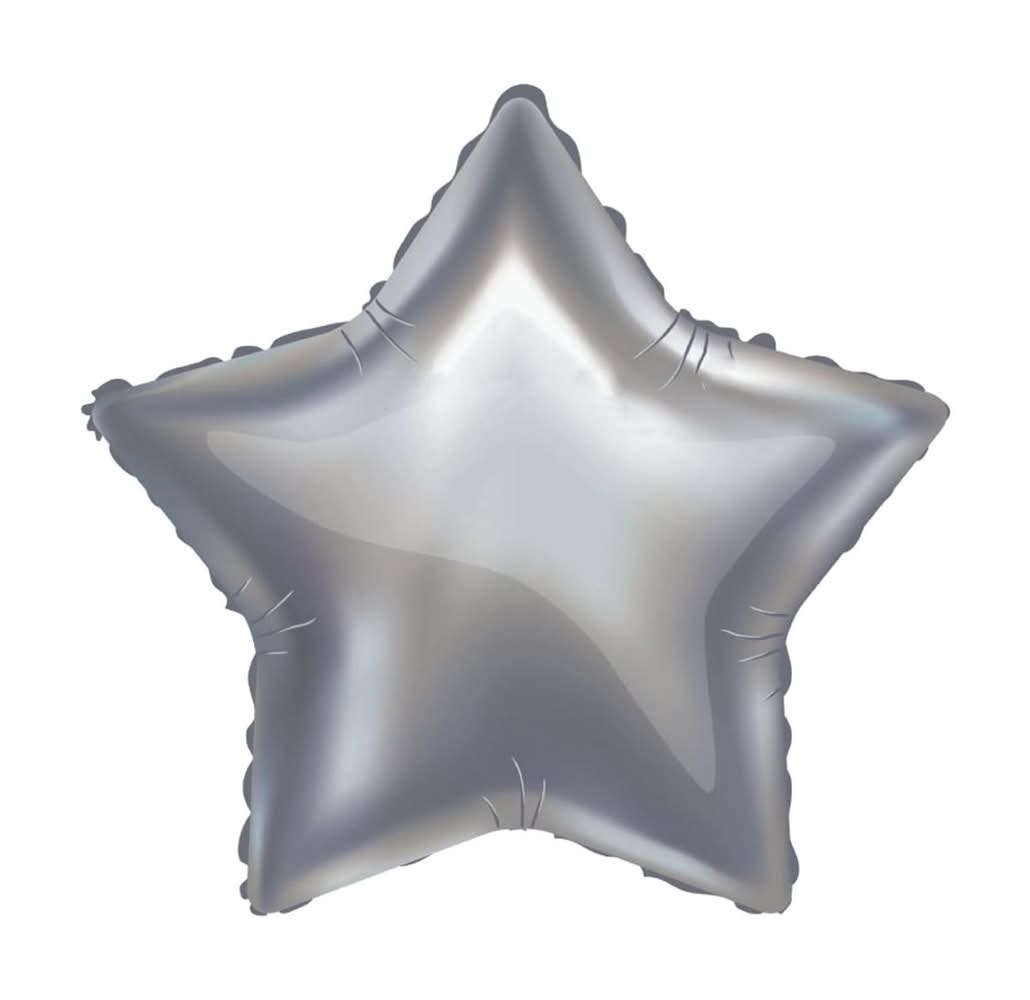Silver Star Shaped Foil Balloons, 19 in