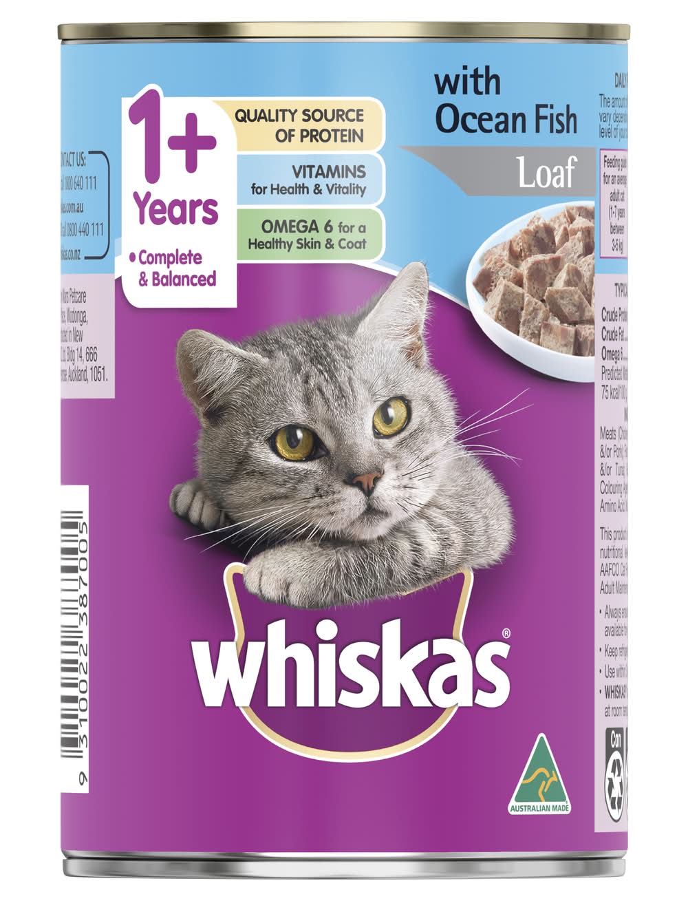 Whiskas Adult Ocean Fish Loaf Wet Cat Food 1+ Years (400g)