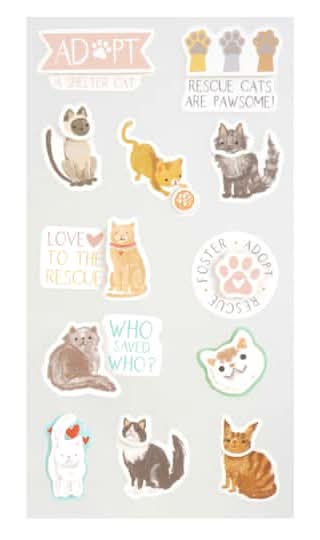 Recollections Rescue Cat Stickers, 4" x 8.5", Assorted (12 ct)