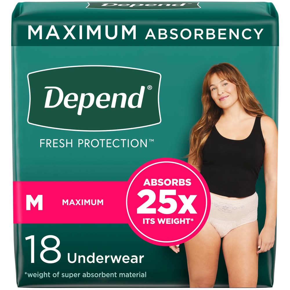 Depend Maximum Absorbency Underwear, Women, M (18 ct)