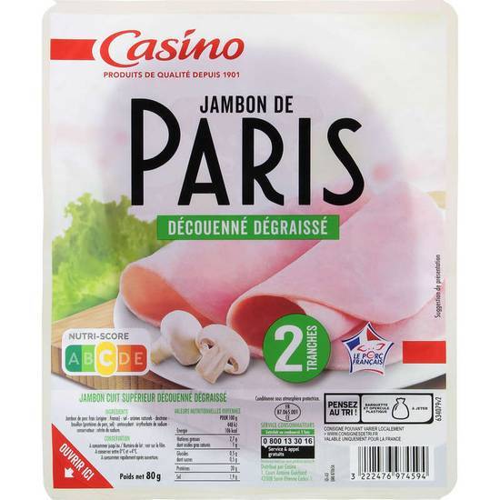 Casino Jambon de Paris - Découenné dégraissé - 2 tranches 80g