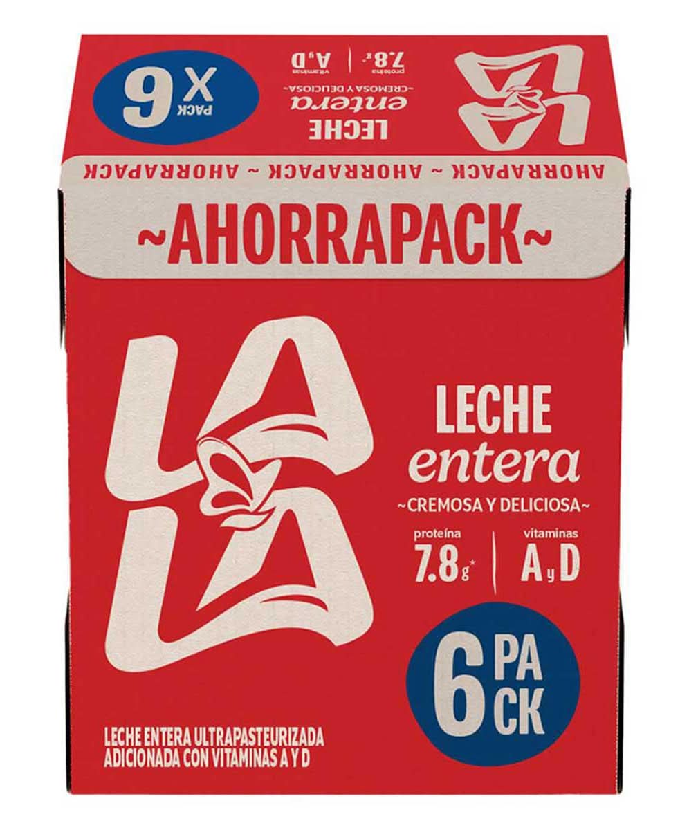 Lala · Leche entera ultrapasteurizada adicionada con vitaminas a y d (6 x 1 L)
