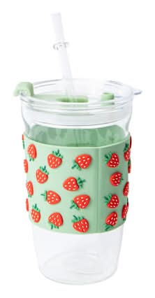 Ciao Glass Tumbler With Straw Strawberries