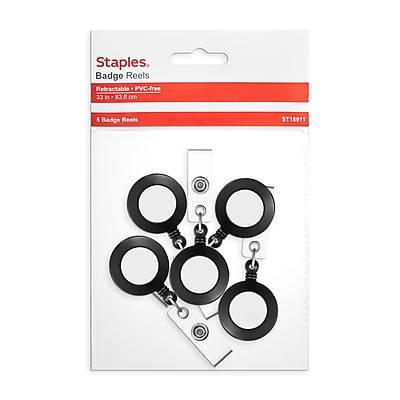 Staples Retractable Badge Reels (5 ct)(black)